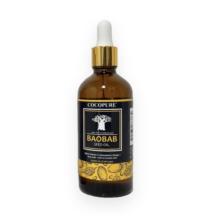 CocoPure pure baobab oil 100ml, cold-pressed baobab fruit oil for skin elasticity and stretch marks Kenya