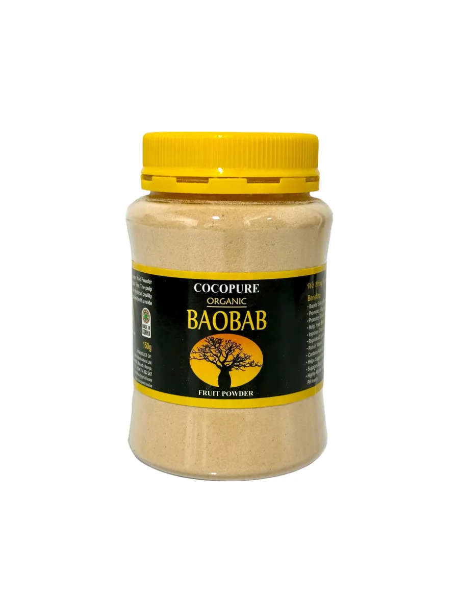 CocoPure organic baobab powder 150g, natural prebiotic superfood from the baobab tree Kenya
