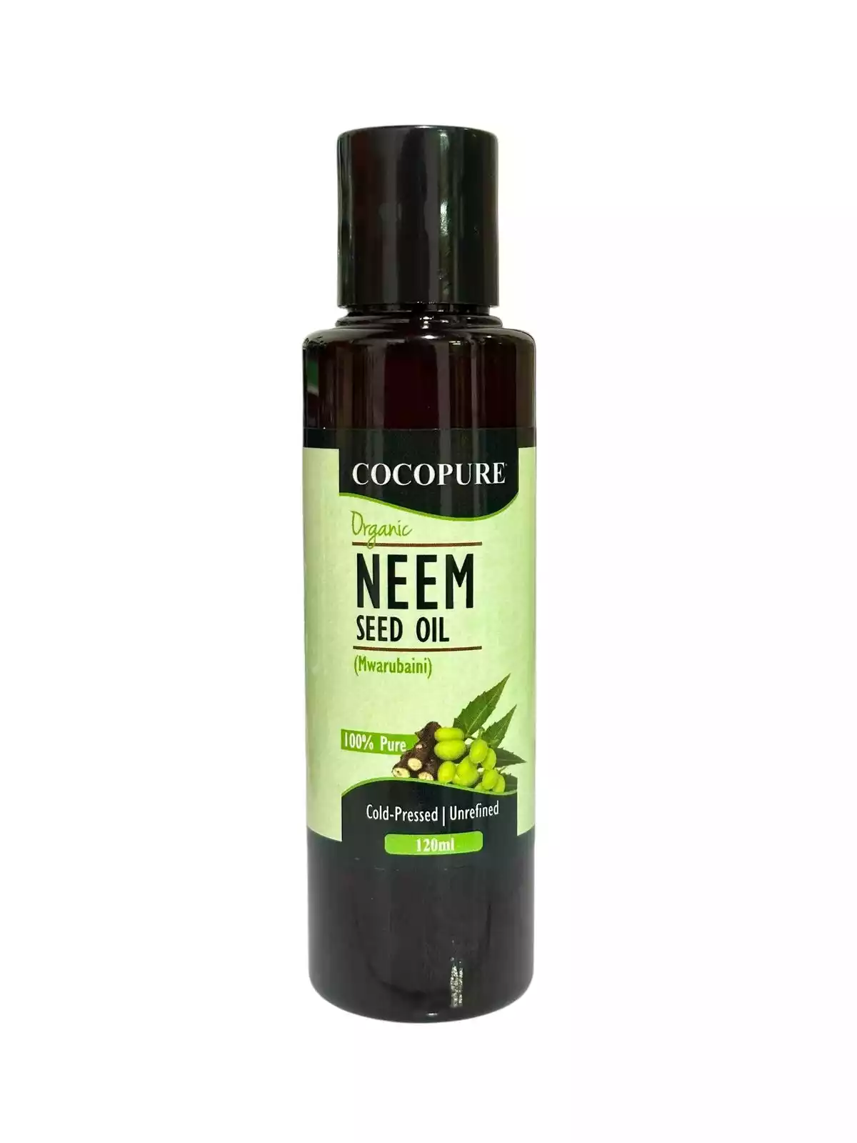 CocoPure pure neem oil, cold-pressed in Malindi Kenya, for skin care, hair care and natural pest control